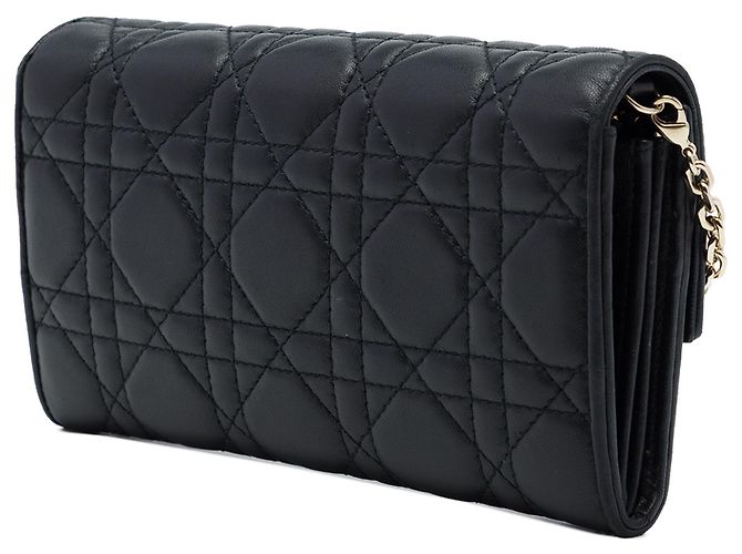 Dior Lady Dior Wallet On Chain aus schwarzem Lammleder Cannage - Ansicht 2