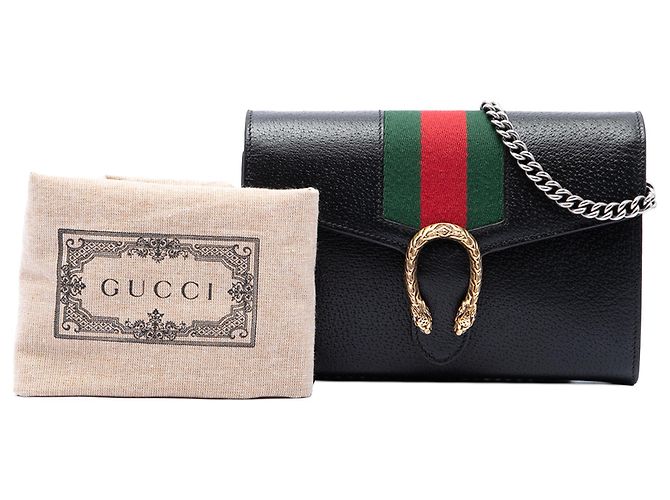 Gucci Dionysus Web Mini Wallet On Chain aus schwarzem Kalbsleder - Ansicht 7