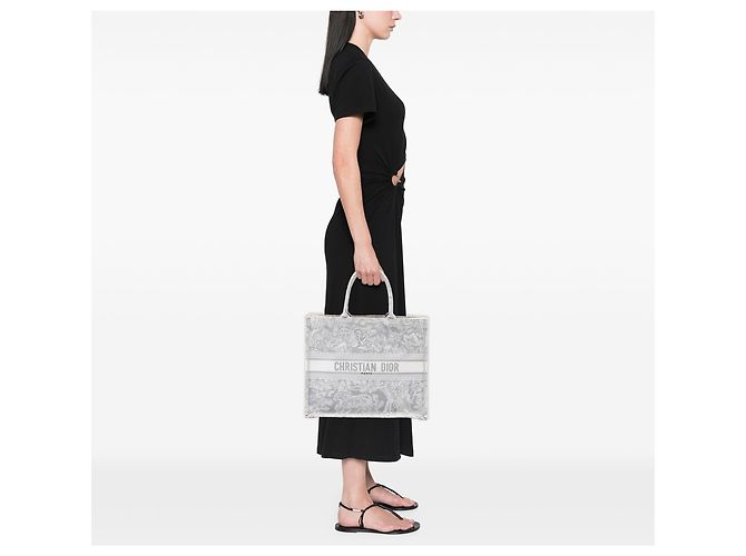 Dior Gray Large Canvas Embroidered Dioriviera Toile De Jouy Book Tote - vista 6