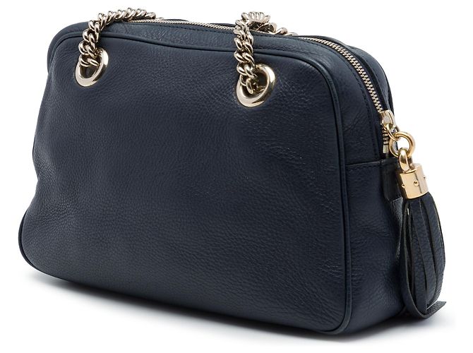 Borsa a tracolla Gucci Soho con catena e zip in pelle di vitello blu - vista 2