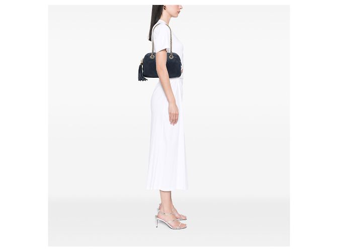 Borsa a tracolla Gucci Soho con catena e zip in pelle di vitello blu - vista 6