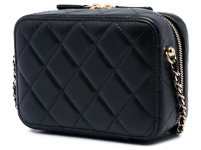Chanel Mini CC Quilted Lambskin e Golden Plate Vanity Crossbody Nero - vista 2