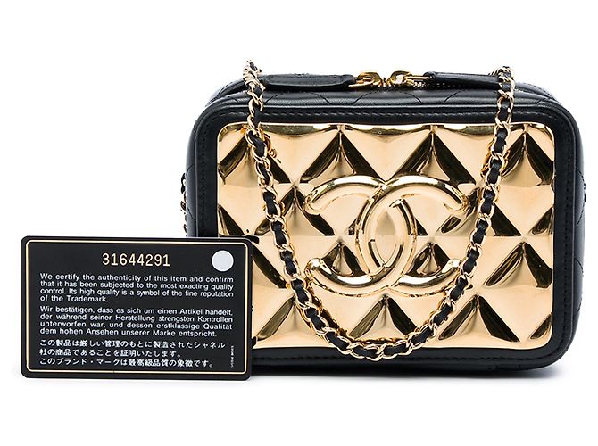 Chanel Mini CC Quilted Lambskin e Golden Plate Vanity Crossbody Nero - vista 6