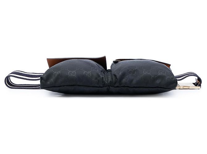 Borsetta cintura Gucci in nylon GG nero con doppia tasca e banda Web - vista 3