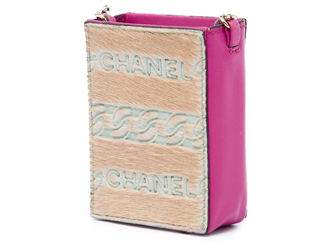 Portasigarette Chanel in pelle d'agnello beige e pony hair - vista 2