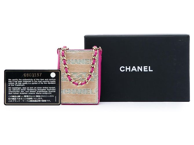 Portasigarette Chanel in pelle d'agnello beige e pony hair - vista 6