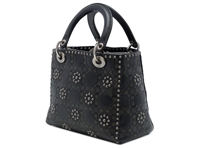 Dior Black Medium Calfskin Cannage Embossed Flower Studded Supple Lady Dior - vista 2