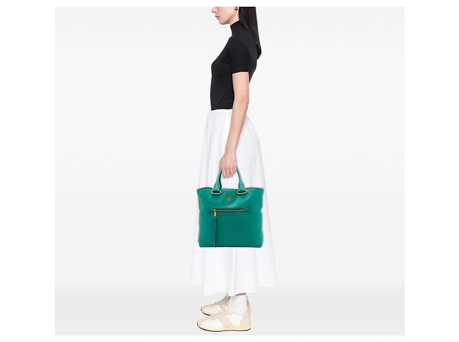 Tote convertible Prada Blue Vitello Daino con zip frontale - vista 7