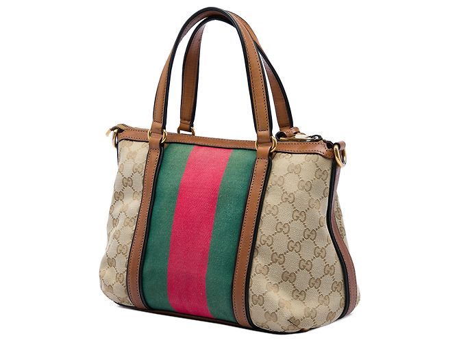 Bamboo Borsa Satchel Gucci in tela GG beige con nappe in bambù e Web - vista 2