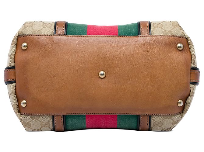 Bamboo Borsa Satchel Gucci in tela GG beige con nappe in bambù e Web - vista 3