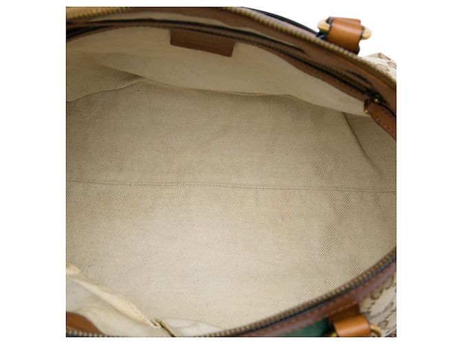 Bamboo Borsa Satchel Gucci in tela GG beige con nappe in bambù e Web - vista 4