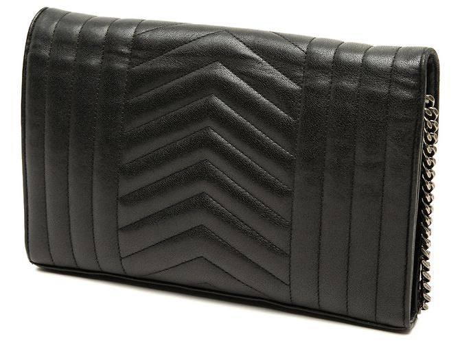 Autre Marque Saint Laurent Envelope Wallet on Chain aus schwarzem Lammleder Triquilt mit Monogramm-Charms - Ansicht 2