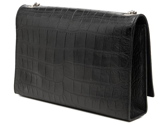 Autre Marque Saint Laurent Black Medium Croc Embossed Leather Monogram Kate Tassel Crossbody - vista 2