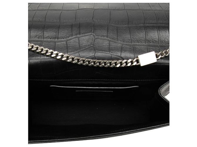 Autre Marque Saint Laurent Black Medium Croc Embossed Leather Monogram Kate Tassel Crossbody - vista 4
