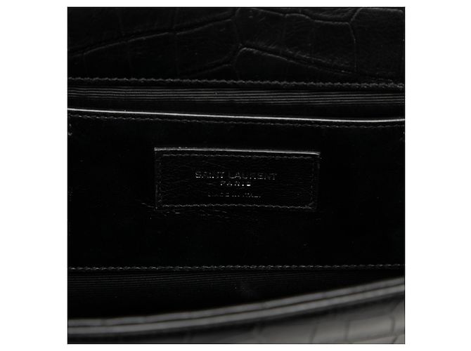 Autre Marque Saint Laurent Black Medium Croc Embossed Leather Monogram Kate Tassel Crossbody - vista 5
