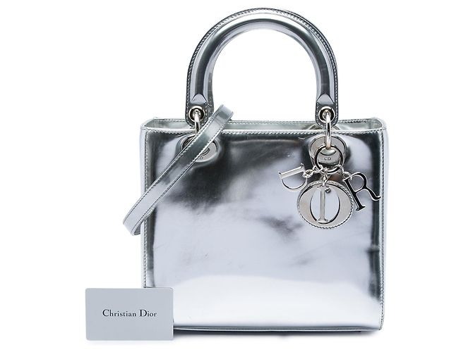 Dior Silver Medium Metallic Patent Lady Dior - vista 6