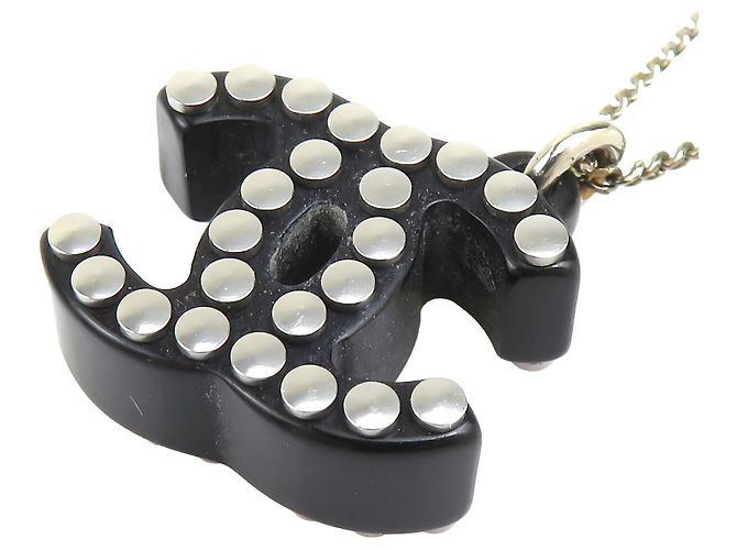 Collana con pendente logo Chanel Silver CC in resina di ottone e strass - vista 2