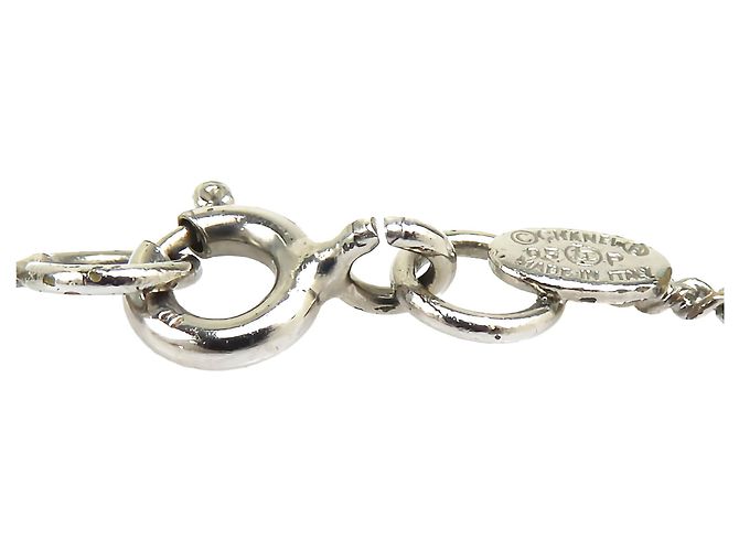 Collana con pendente logo Chanel Silver CC in resina di ottone e strass - vista 7