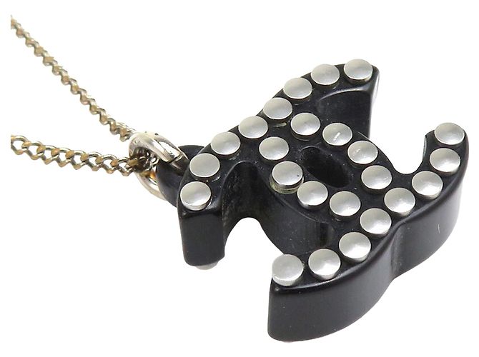 Collana con pendente logo Chanel Silver CC in resina di ottone e strass - vista 8
