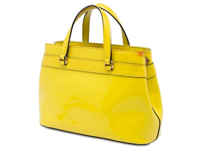 Borsa Satchel Gucci Yellow Patent Bright Bit - vista 2