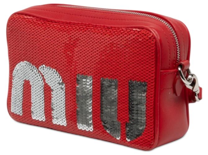 Miu Miu Borsa Crossbody Logo in Paillettes Rosse e Pelle di Vitello - vista 2