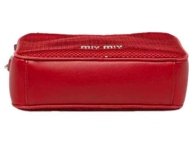 Miu Miu Borsa Crossbody Logo in Paillettes Rosse e Pelle di Vitello - vista 3