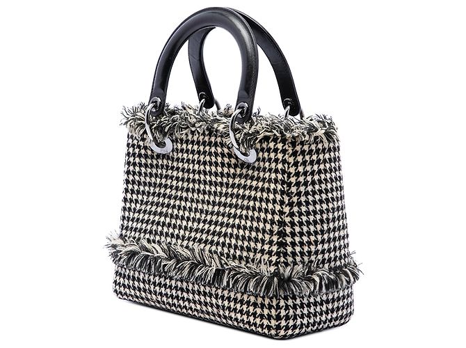 Dior Black Medium Tweed Fringe Houndstooth Lady Dior - vista 2