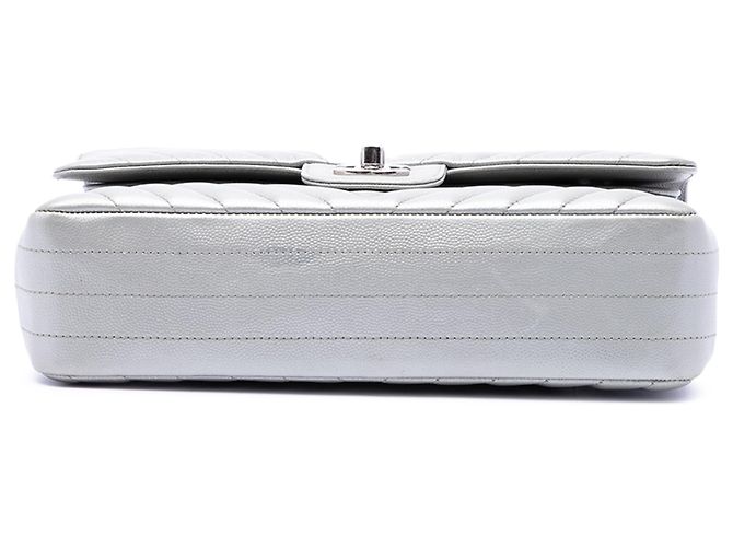 Chanel Silver Medium Classic Chevron Caviar Double Flap - Ansicht 3