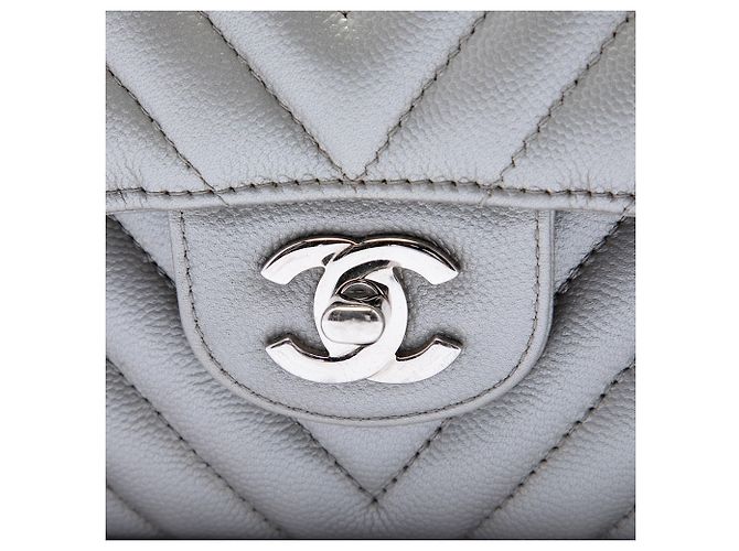 Chanel Silver Medium Classic Chevron Caviar Double Flap - Ansicht 5