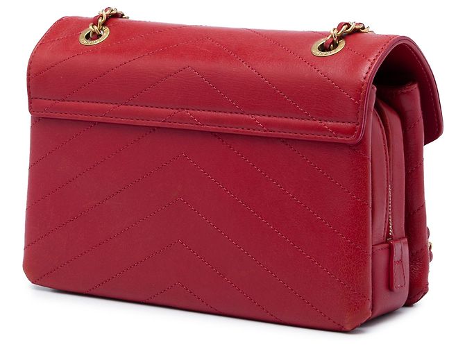 Chanel Red Small Chevron Lambskin Stitched Envelope Flap - vista 2