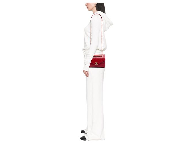 Chanel Red Small Chevron Lambskin Stitched Envelope Flap - vista 5
