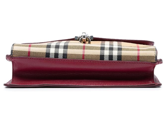 Burberry Red Small Leather and House Check Canvas Derby Macken Crossbody - vista 3