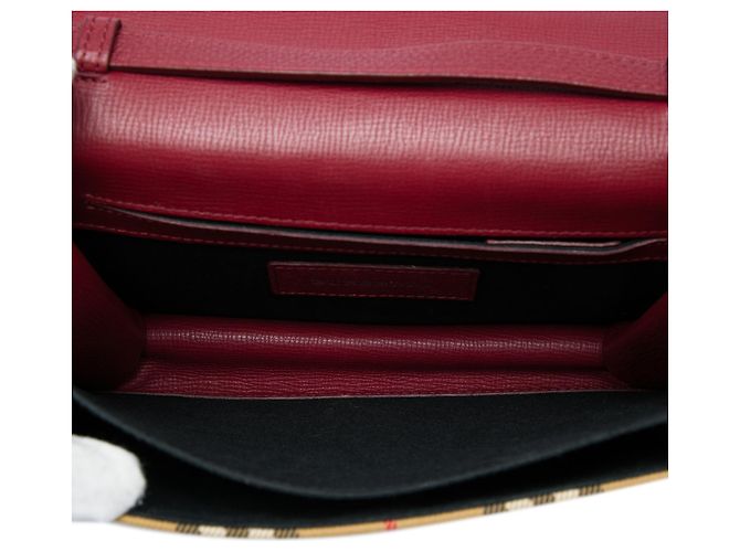 Burberry Red Small Leather and House Check Canvas Derby Macken Crossbody - vista 4
