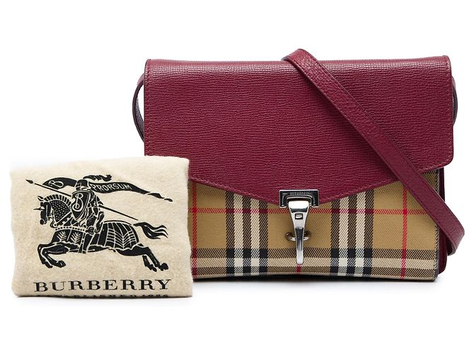 Burberry Red Small Leather and House Check Canvas Derby Macken Crossbody - vista 6