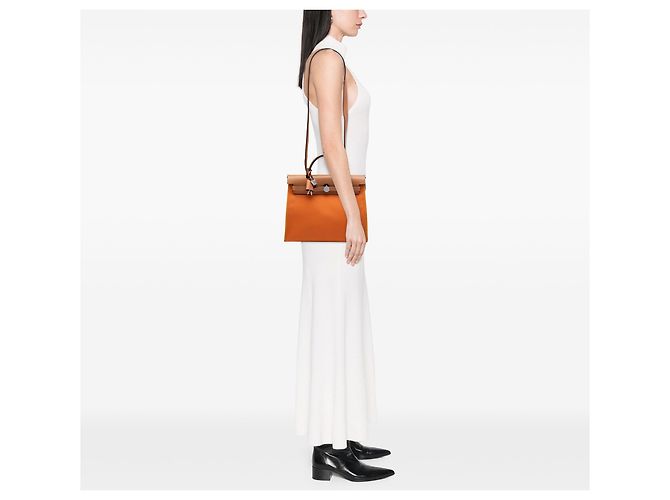 Hermès Orange Toile Herbag Zip 31 - vue 6