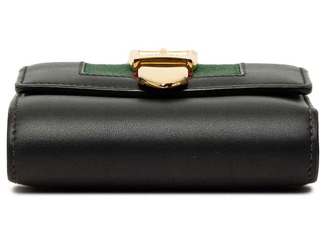 Cartera compacta Gucci Sylvie Web de piel de becerro negra - vista 3