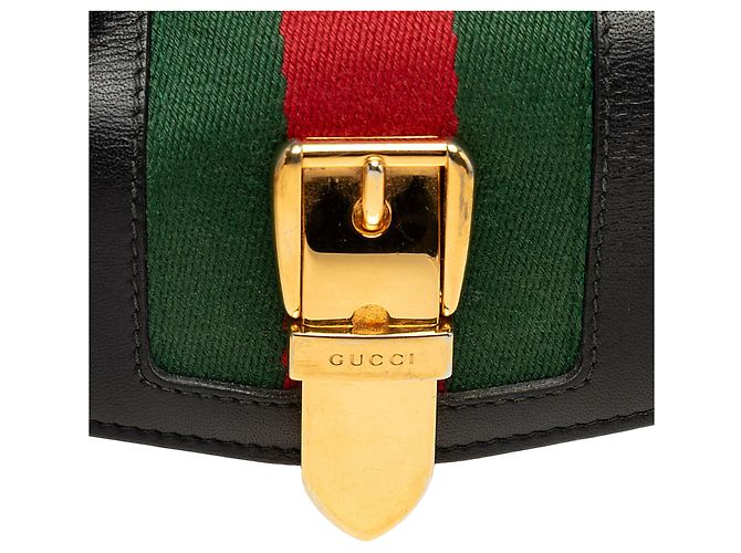 Cartera compacta Gucci Sylvie Web de piel de becerro negra - vista 7