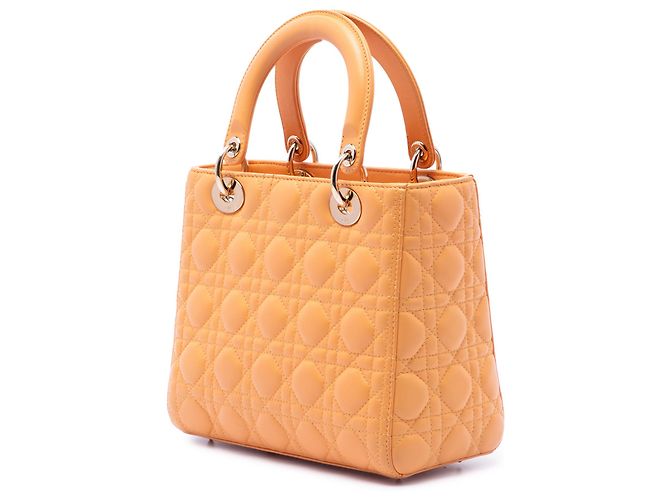 Dior Orange Medium Lambskin Cannage Lady Dior - vue 2