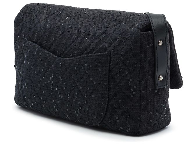 Chanel Black Jumbo Sequin Embellished Quilted Tweed Reissue 2.55 Messenger Flap - vista 2