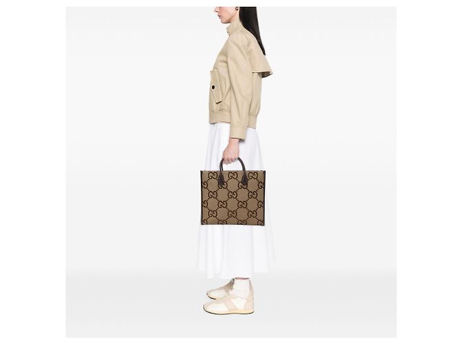 Borsa Tote Gucci Beige Jumbo GG Canvas Web - vista 5