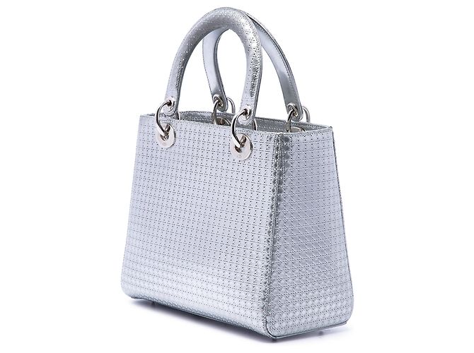 Dior Silver Medium Metallic Patent Microcannage Lady Dior - vista 2
