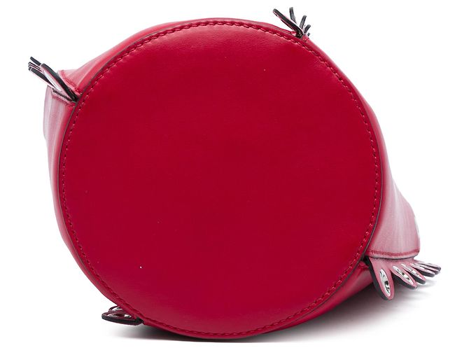 Borsa secchiello Miu Miu in pelle di vitello rossa con bordi festonati e occhielli - vista 3