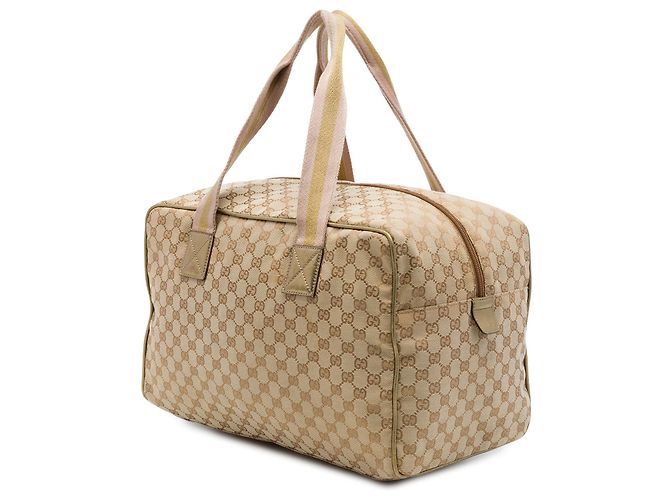 Borsa da viaggio Gucci in tela GG beige con banda Web - vista 2
