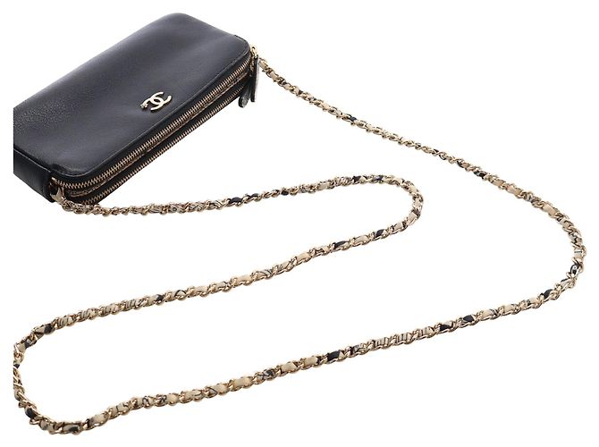 Portafoglio Chanel Black CC Calfskin Double Zip Wallet On Chain - vista 14