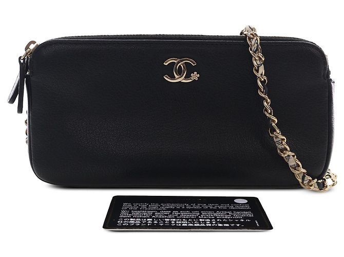 Portafoglio Chanel Black CC Calfskin Double Zip Wallet On Chain - vista 5