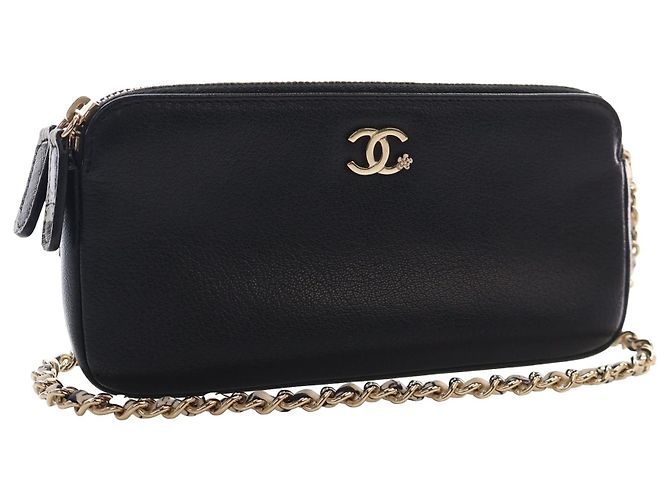 Portafoglio Chanel Black CC Calfskin Double Zip Wallet On Chain - vista 7