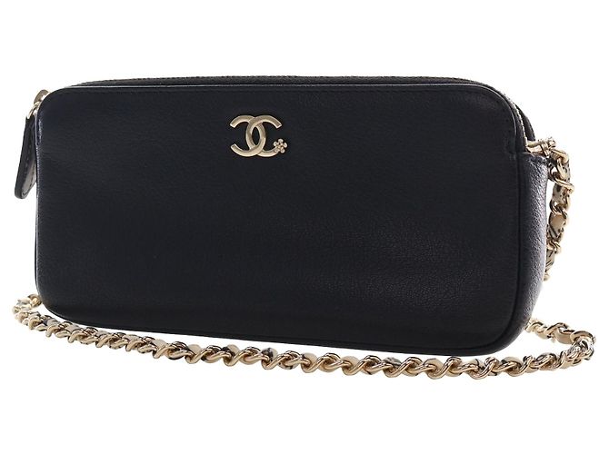 Portafoglio Chanel Black CC Calfskin Double Zip Wallet On Chain - vista 8