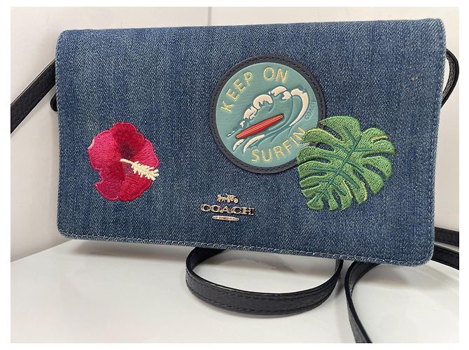 Bolsa tiracolo Coach em denim e couro com patches - vista 2