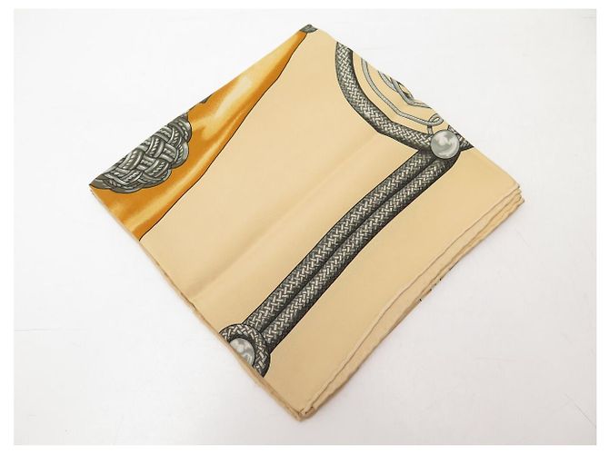 Hermès FOULARD HERMES BRANDEBOURGS CATY LATHAM CARRE 90 CM SETA BEIGE - vista 14