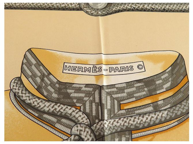 Hermès FOULARD HERMES BRANDEBOURGS CATY LATHAM CARRE 90 CM SETA BEIGE - vista 7